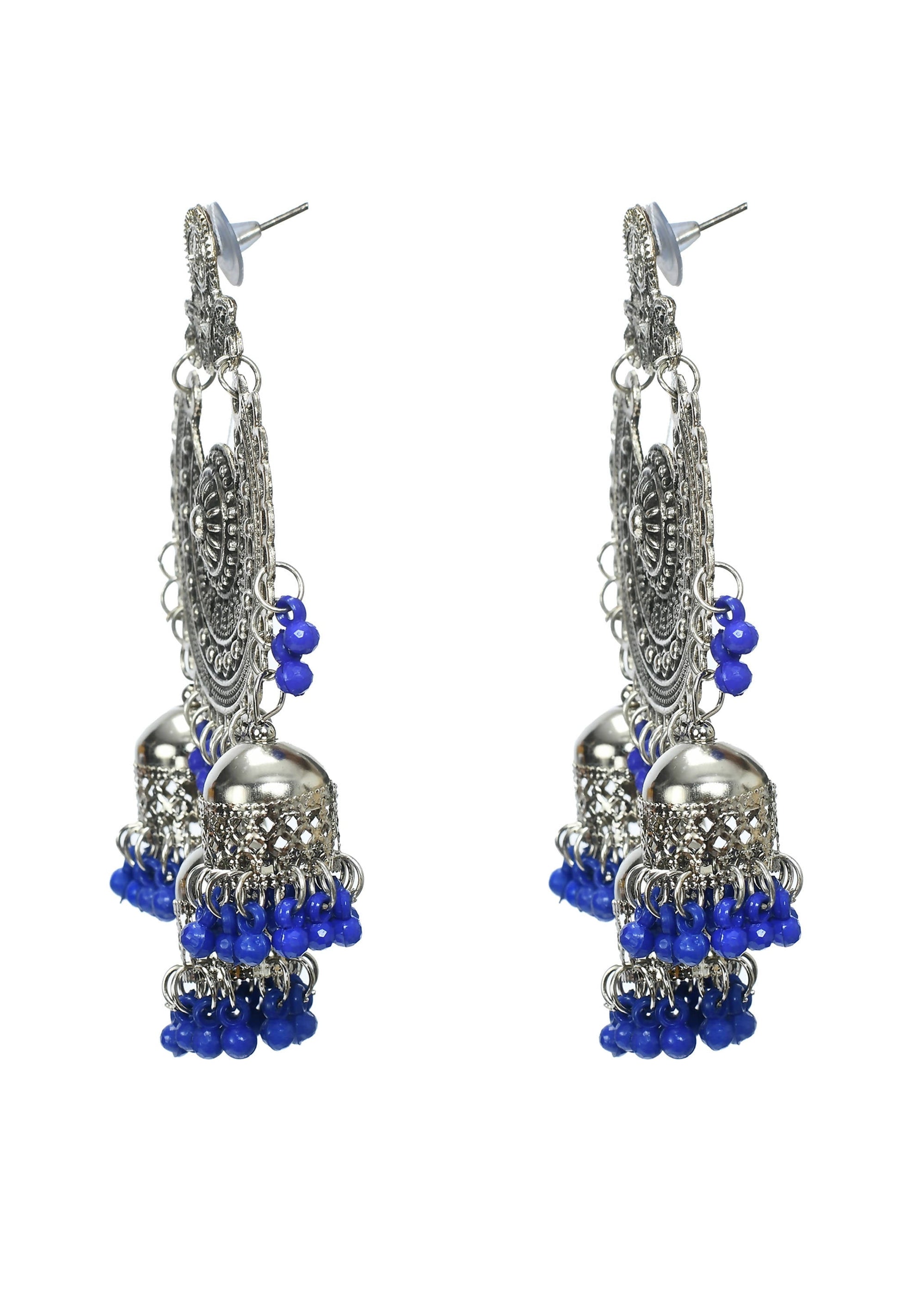 Mominos Fashion Johar Kamal Silver Jhumkas With Maang Tikka Earrings - Swadesiicart