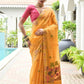 Vishnu Weaves Women's Yellow Muga Cotton Thread Weaving Saree with Blouse - Swadesiicart