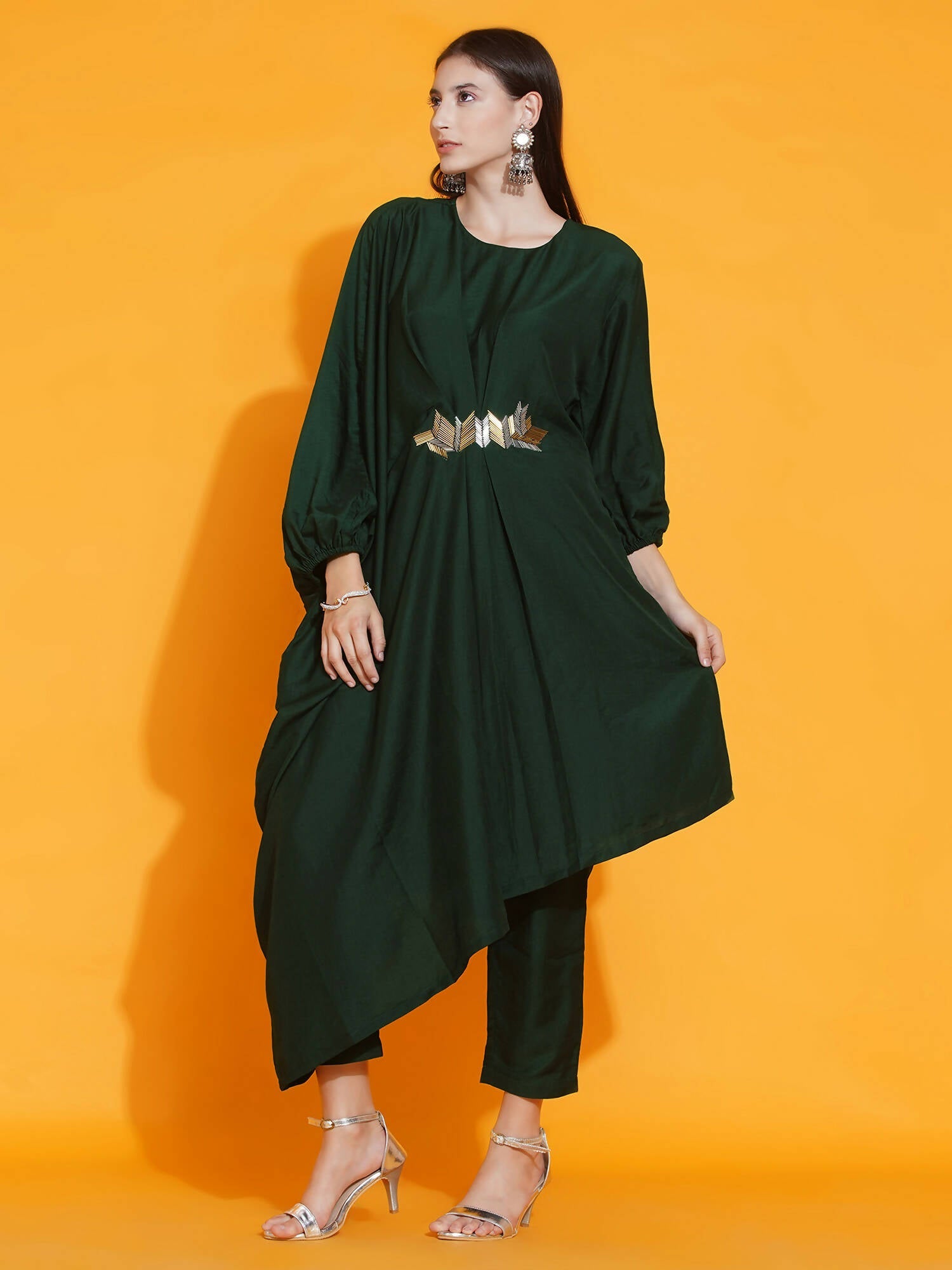 Women Republic Green Fusion Style Kurta With Hand Embellishment And Pants | Swadesiicart