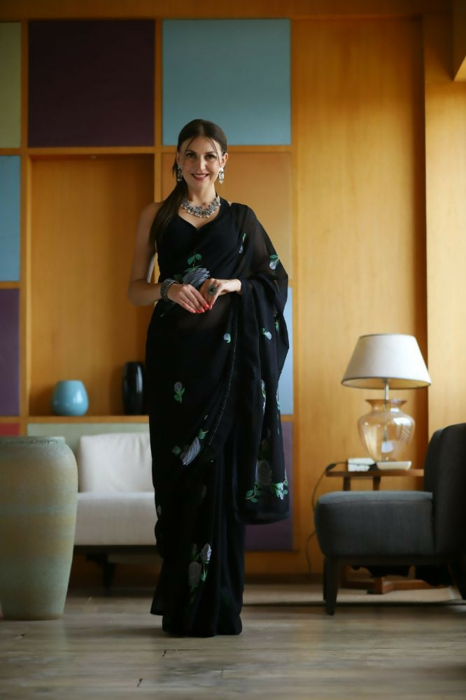 Vamsee Laxmi Black Georgette Saree - Swadesiicart