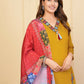 Mustered Viscose Chanderi Embroidered Stitched Suit With Dupatta - Tanisha | Swadesiicart