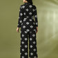 Myshka Women's Black Printed Polo Collar Party Top With Trousers Co-ord set - Swadesiicart