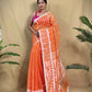 Exclusive Collection Beautiful Orange Jaal Jamdani Saree - Swadesiicart