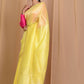 Very Much Indian Pure Linen Silk Saree With Sleek Border - Yellow | Swadesiicart