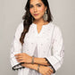 Indian Clothing FIORRA Women's White Cotton Straight Kurta Palazzo Set - Swadesiicart