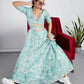 House of Panchhi Turquoise Blue Organza Sequins, Zarkan And Thread Embroidery Lehenga Choli & Dupatta | Swadesiicart