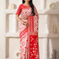 Shree Shyam Fashion Linen Cotton Red & White Saree