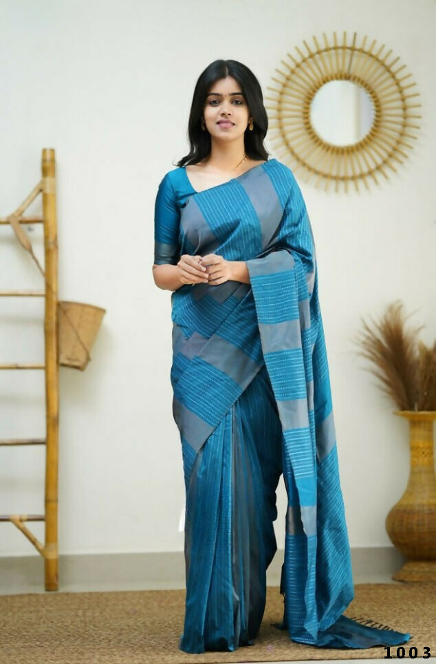 Partywear Designer Sky blue Banarasi Silk Fancy Saree - Starwalk | Swadesiicart