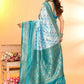 Joban Fashion Sky Blue & Rama Plain With Weaving Border Banarasi Silk Sarees | Swadesiicart