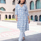 Aayaa Pure Muslin printed Kurti & Pant - Sky blue