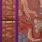 Rust and Purple Kalamkari Hand Painted Paithani Silk Handloom Saree with Village Theme Design - Global Threads | Swadesiicart