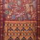 Rust and Purple Kalamkari Hand Painted Paithani Silk Handloom Saree with Village Theme Design - Global Threads | Swadesiicart