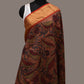 Rust Kalamkari Hand Painted Kanchipuram Silk Handloom Dupatta with Floral and Peacocks Design - Global Threads | Swadesiicart