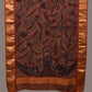 Rust Kalamkari Hand Painted Kanchipuram Silk Handloom Dupatta with Floral and Peacocks Design - Global Threads | Swadesiicart