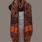 Rust Kalamkari Hand Painted Kanchipuram Silk Handloom Dupatta with Floral and Peacocks Design - Global Threads | Swadesiicart