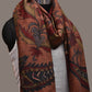Rust Kalamkari Hand Painted Kanchipuram Silk Handloom Dupatta with Floral and Peacocks Design - Global Threads | Swadesiicart