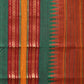 Rust Narayanpet Cotton Handloom Saree with Strips Design No Blouse - Global Threads | Swadesiicart