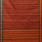 Rust Narayanpet Cotton Handloom Saree with Strips Design No Blouse - Global Threads | Swadesiicart