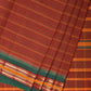 Rust Narayanpet Cotton Handloom Saree with Strips Design No Blouse - Global Threads | Swadesiicart