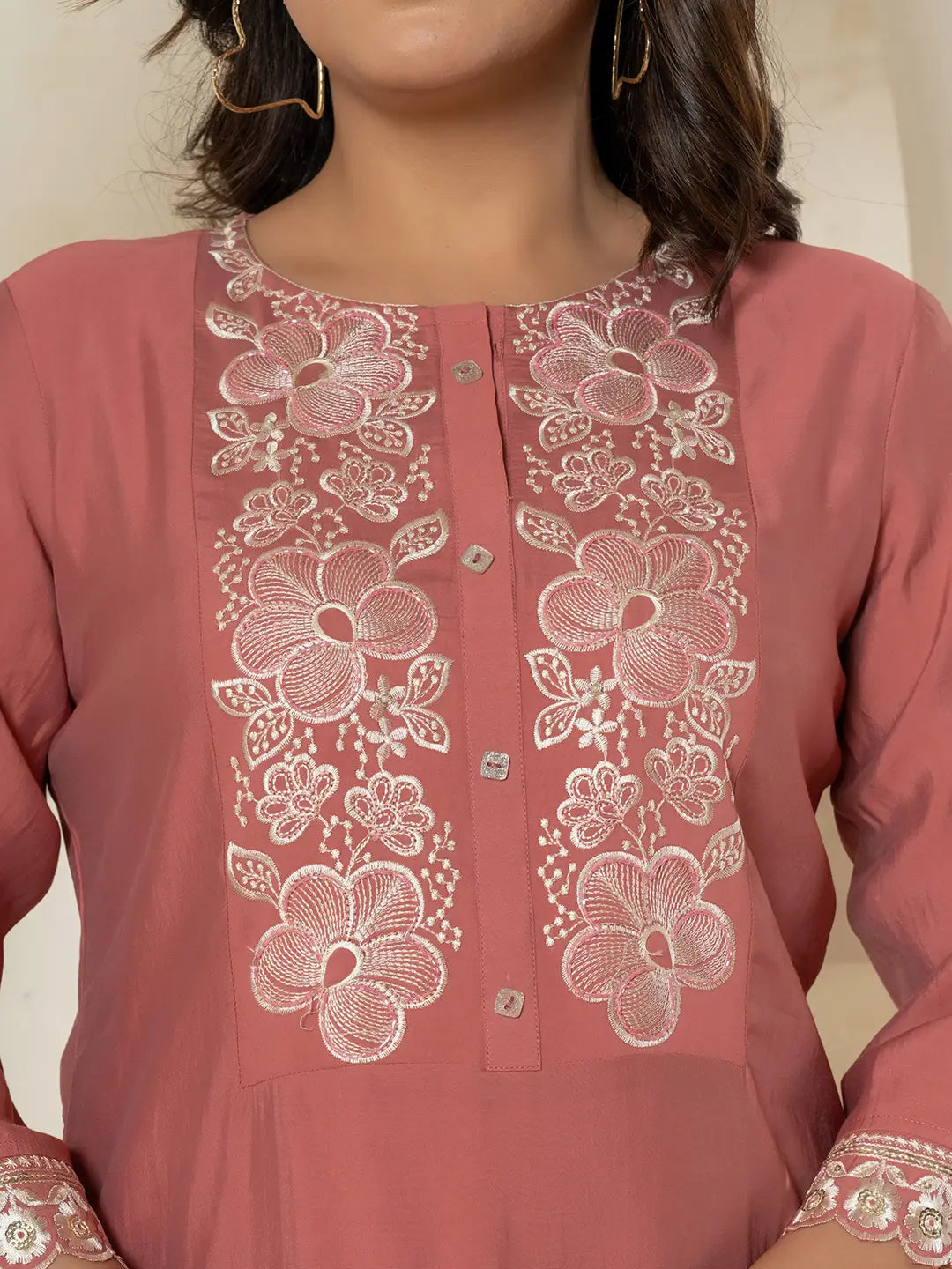 Yufta Rust Thread_Work Shirt And Trouser Silk Blend Co-Ord Set - Swadesiicart