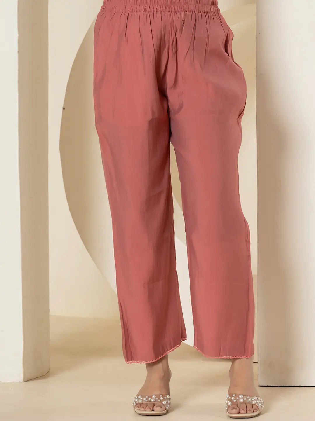 Yufta Rust Thread_Work Shirt And Trouser Silk Blend Co-Ord Set - Swadesiicart