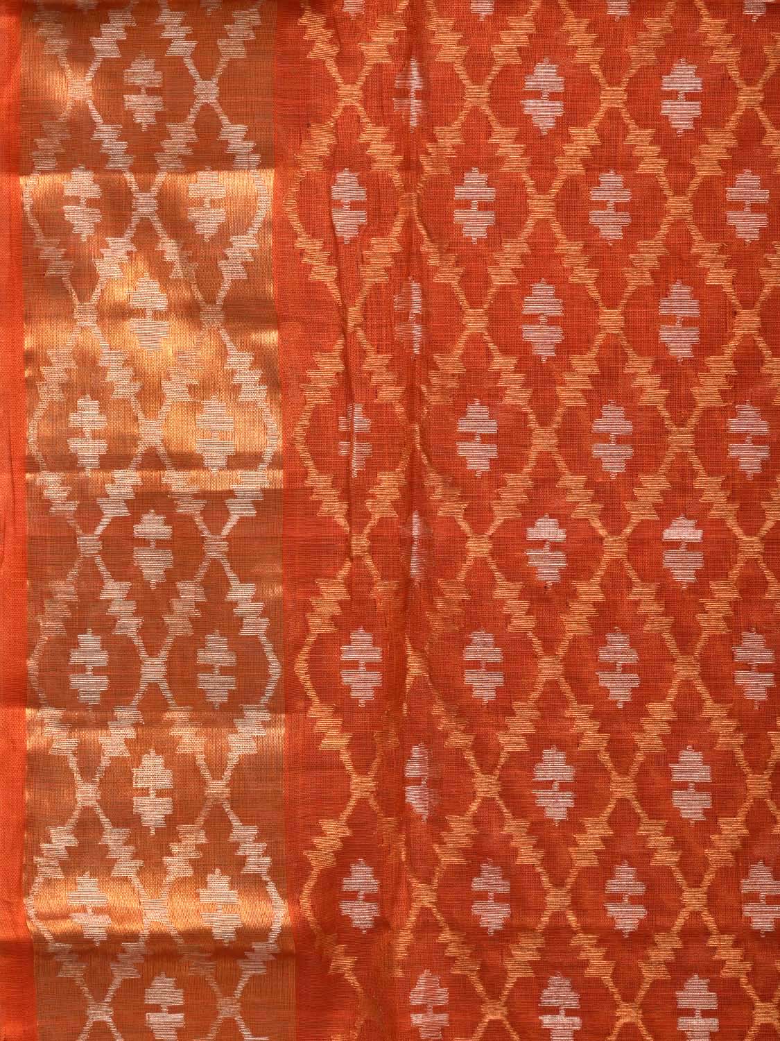 Rust Uppada Cotton Handloom Saree with All Over Jamdani Design - Global Threads | Swadesiicart