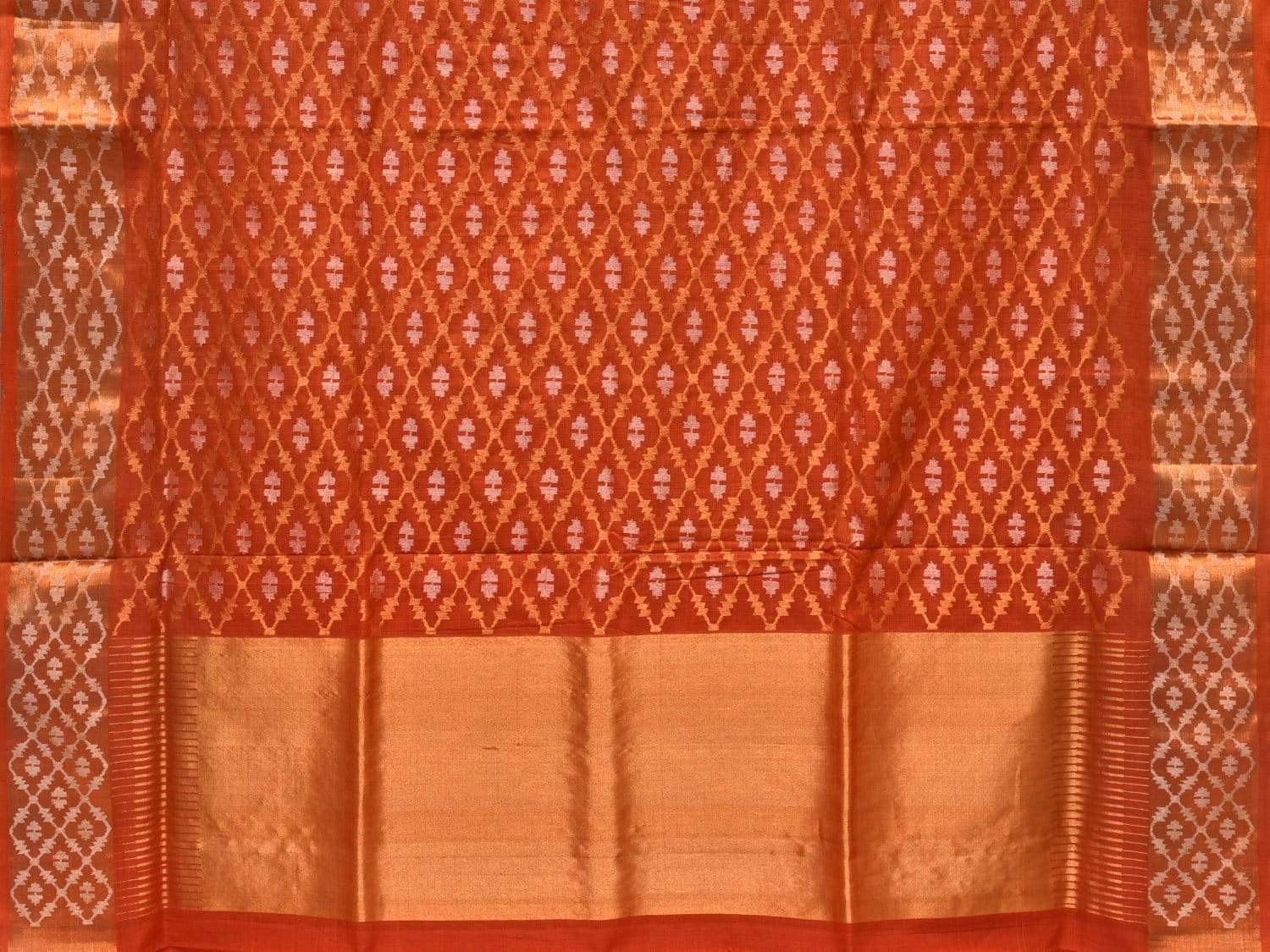 Rust Uppada Cotton Handloom Saree with All Over Jamdani Design - Global Threads | Swadesiicart