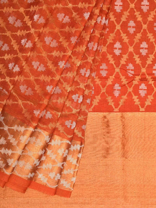 Rust Uppada Cotton Handloom Saree with All Over Jamdani Design - Global Threads | Swadesiicart