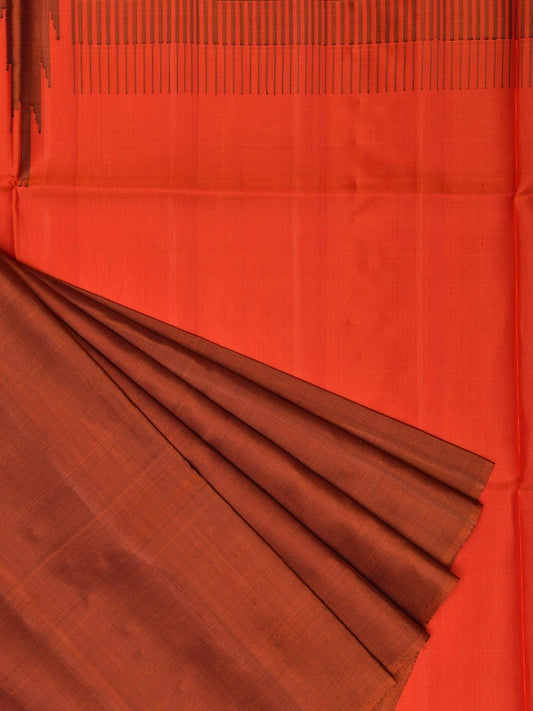 Rust Uppada Silk Handloom Saree with Raising Temple Design - Global Threads | Swadesiicart