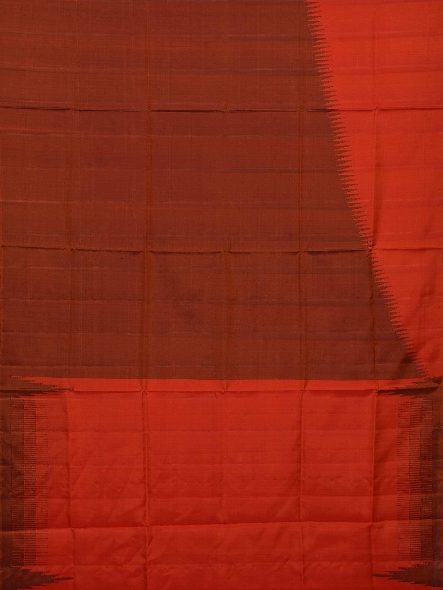 Rust Uppada Silk Handloom Saree with Raising Temple Design - Global Threads | Swadesiicart