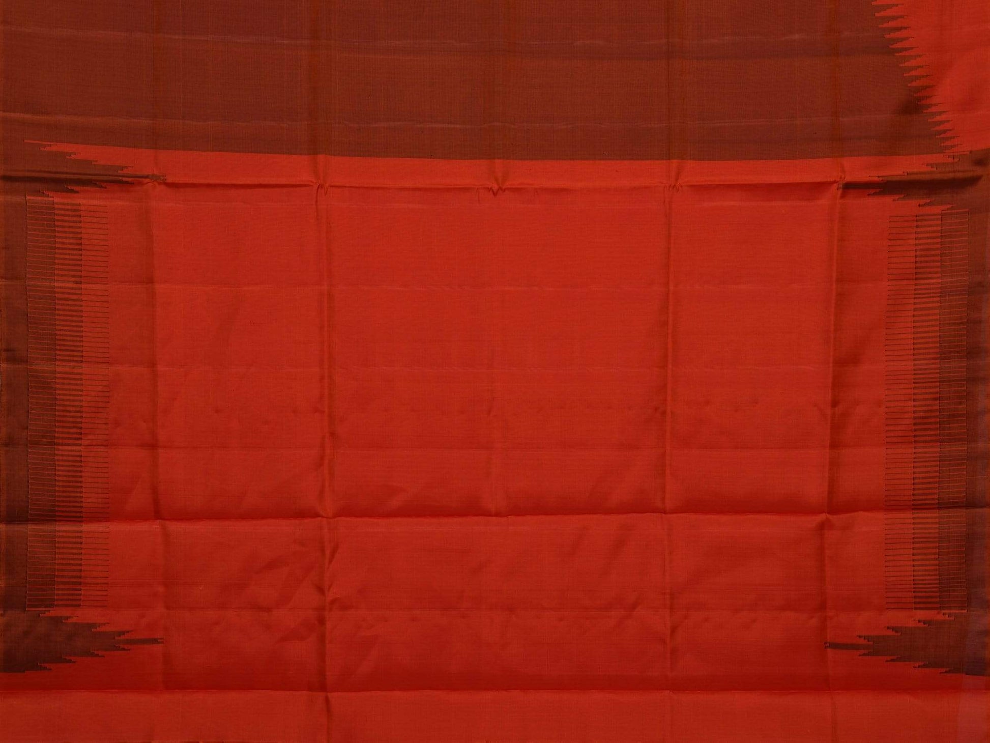 Rust Uppada Silk Handloom Saree with Raising Temple Design - Global Threads | Swadesiicart