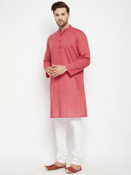 Even Apparels Rust Pure Cotton Long Men's Kurta With Band Collar | Swadesiicart