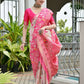 Vishnu Weaves Women's Pink Banarasi Silk Patola Zari Woven Saree with Blouse - Swadesiicart