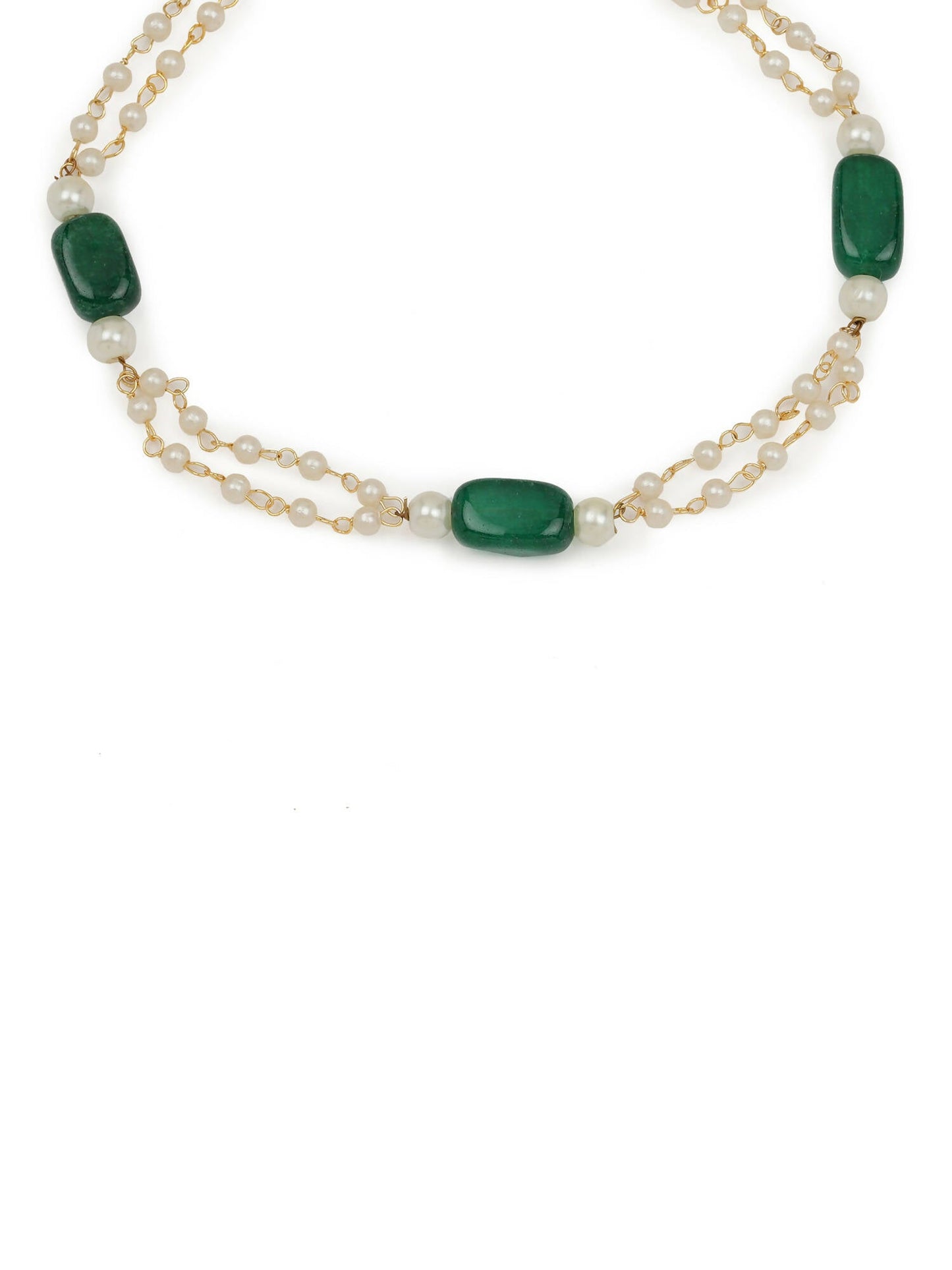 Gold-Polished White Green Pearl Beaded Anklets - Ruby Raang | Swadesiicart