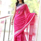 Very Much Indian Pure Linen Saree With Sleek Border And Exclusive Design - Pink | Swadesiicart