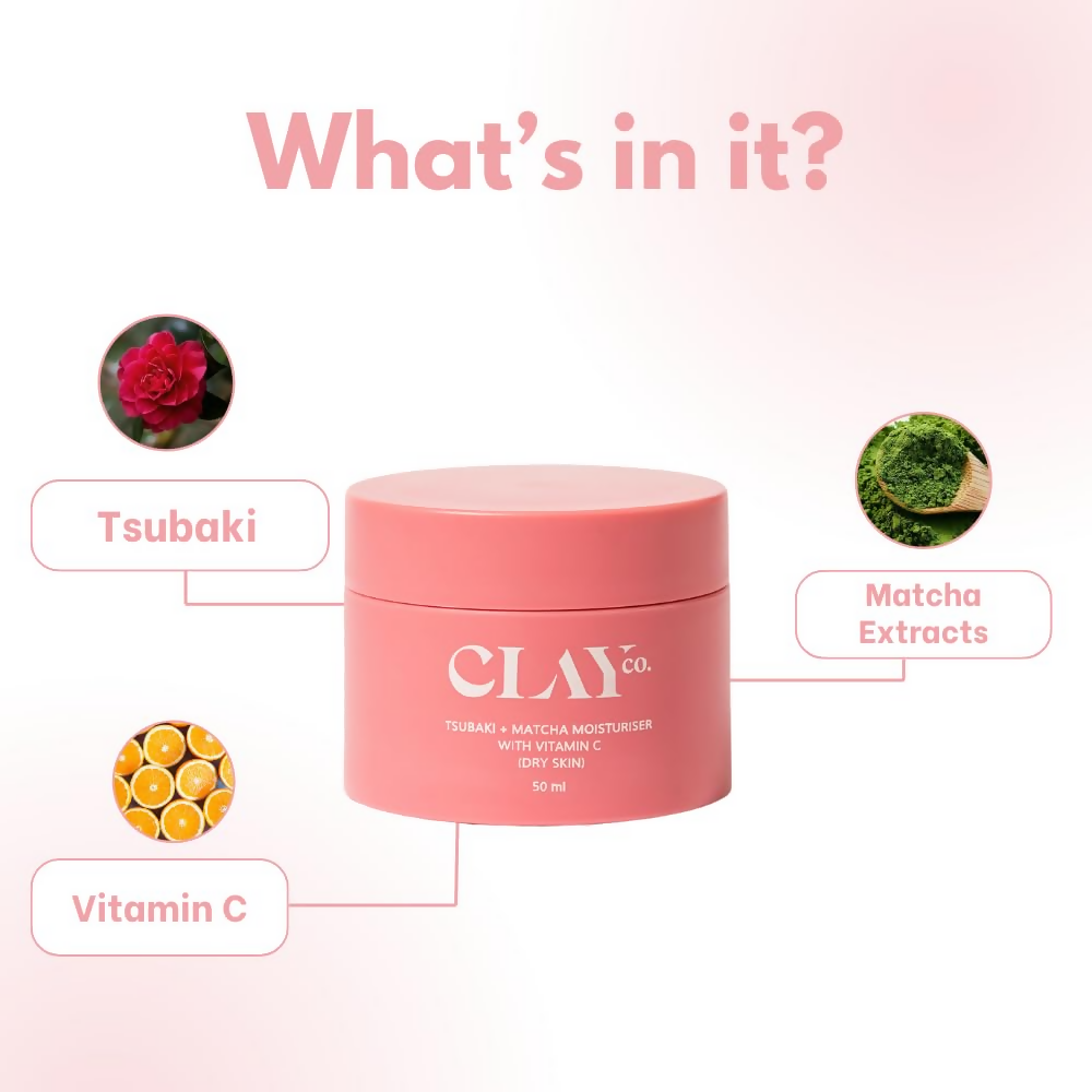 Clayco Tsubaki + Matcha Face Moisturizer With Vitamin C For Dry Skin | Swadesiicart