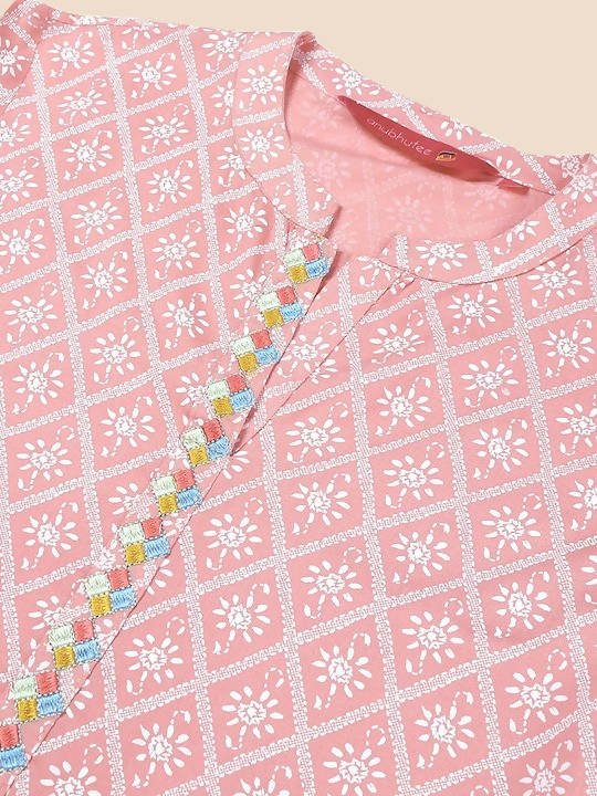 Anubhutee Peach-Coloured & White Khari Printed Straight Kurta - Swadesiicart