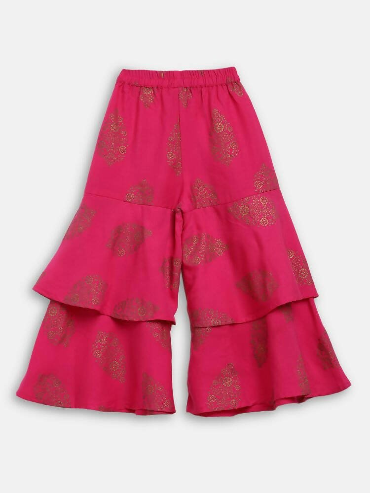 Ahalyaa Pink Rayon Printed Kids Kurta Sharara Set For Girls | Swadesiicart