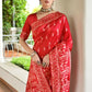 Vishnu Weaves Women's Red Handloom Raw Silk Thread Weaving Saree with Blouse - Swadesiicart