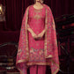 Jyoti Fashion Women's Magenta Organza Jacquard Woven Kurta with Trouser & Dupatta | Swadesiicart