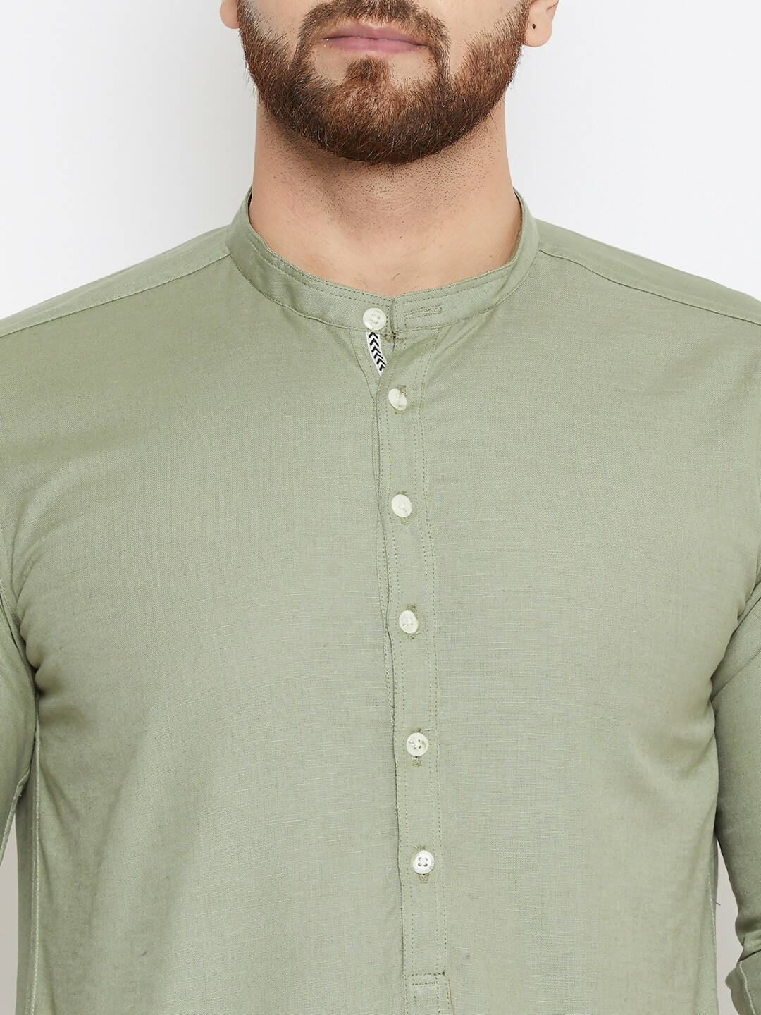 Even Apparels Green Color Men's Pure Cotton Kurta With Band Collar | Swadesiicart
