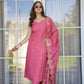 The52 Peach Women's Viscose Zari Chanderi Fabric Embroidered Work Straight Kurta, Pant and Dupatta Set - Swadesiicart