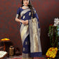 Lorenvalley Fashion Navyblue Soft Silk Woven Design Gold Zari Weaving Saree - Swadesiicart