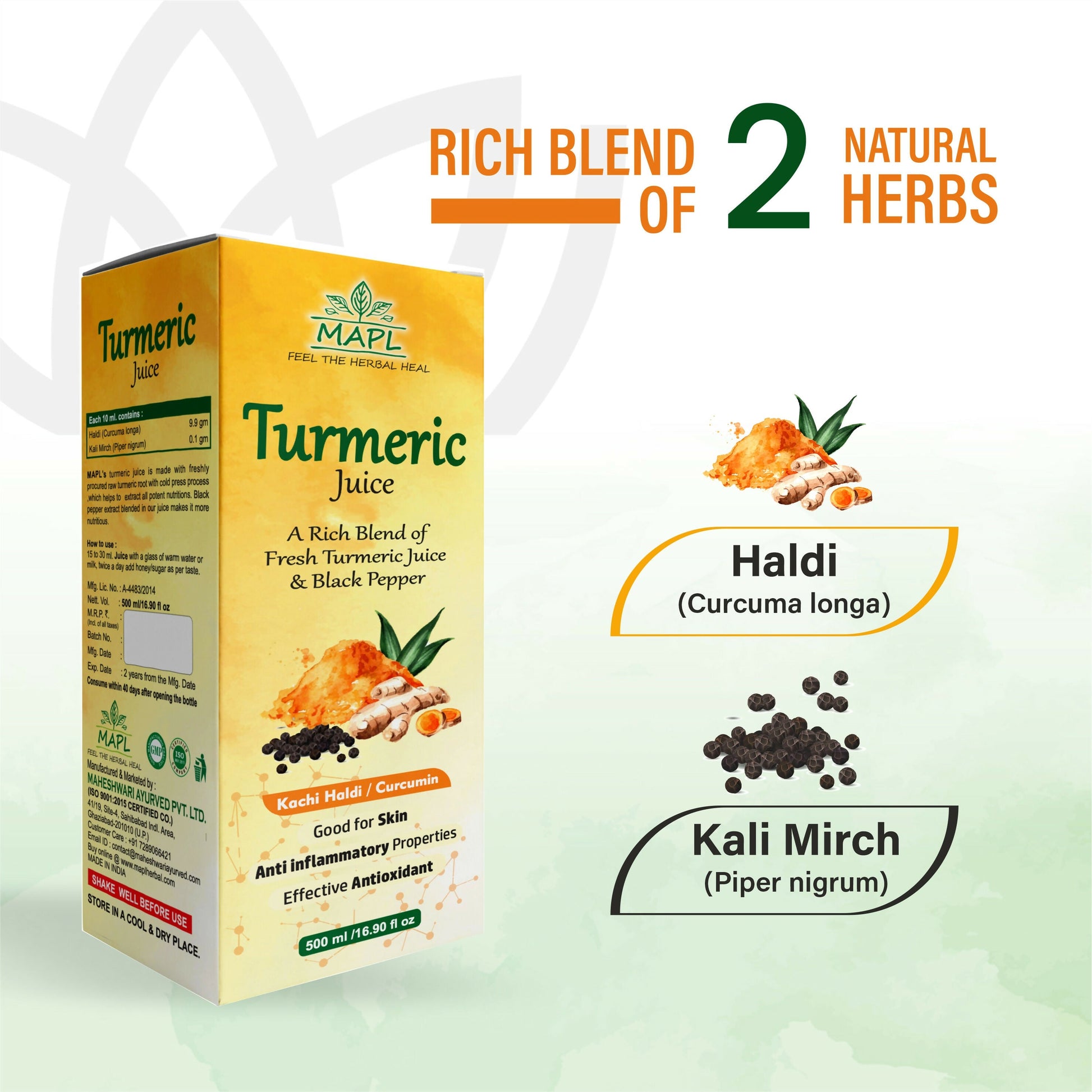 MAPL Cold-Pressed Turmeric & Balck Pepper Juice | Swadesiicart