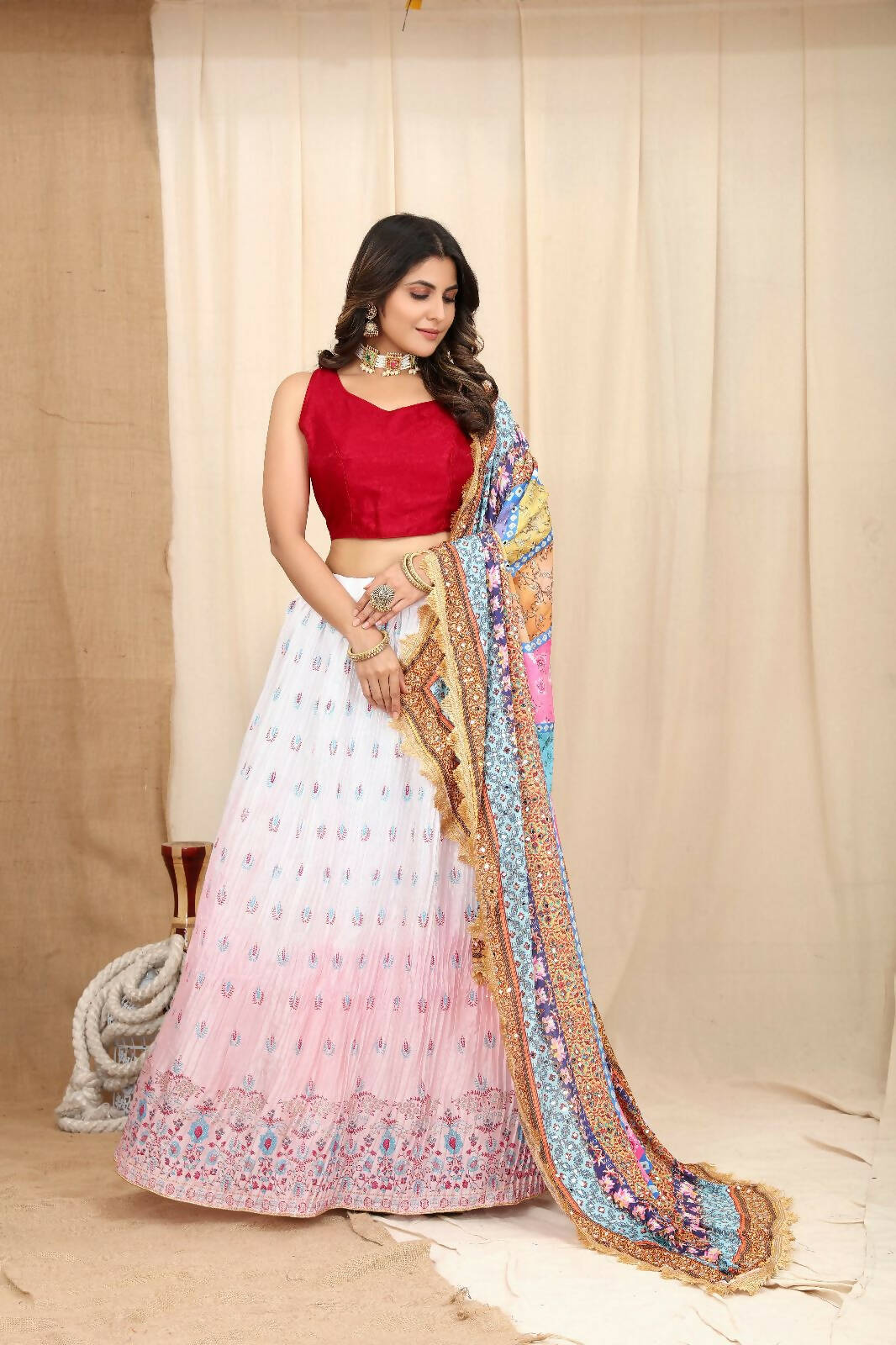 DEIANA'S Beautiful Pure Chinon Jari Silk Weaving Lehengha Choli - White | Swadesiicart