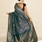 Joban Fashion Grey & Black Plain With Weaving Border Banarasi Silk Sarees | Swadesiicart