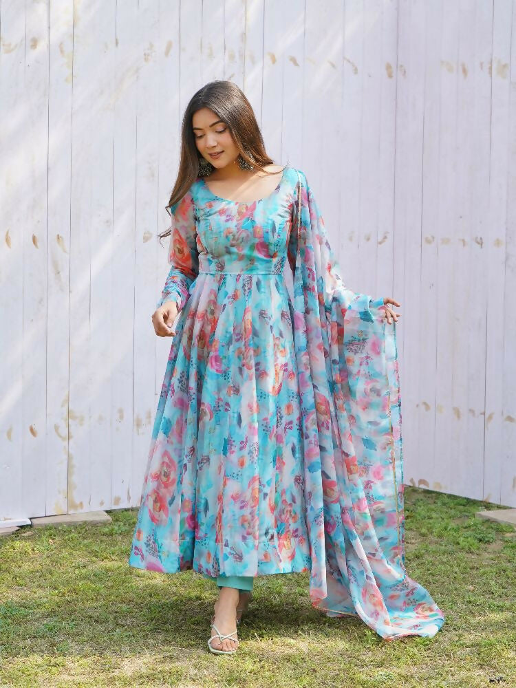 Joban Fashion Sky Kurta Set Organza Sequin Embroidery Work - Swadesiicart