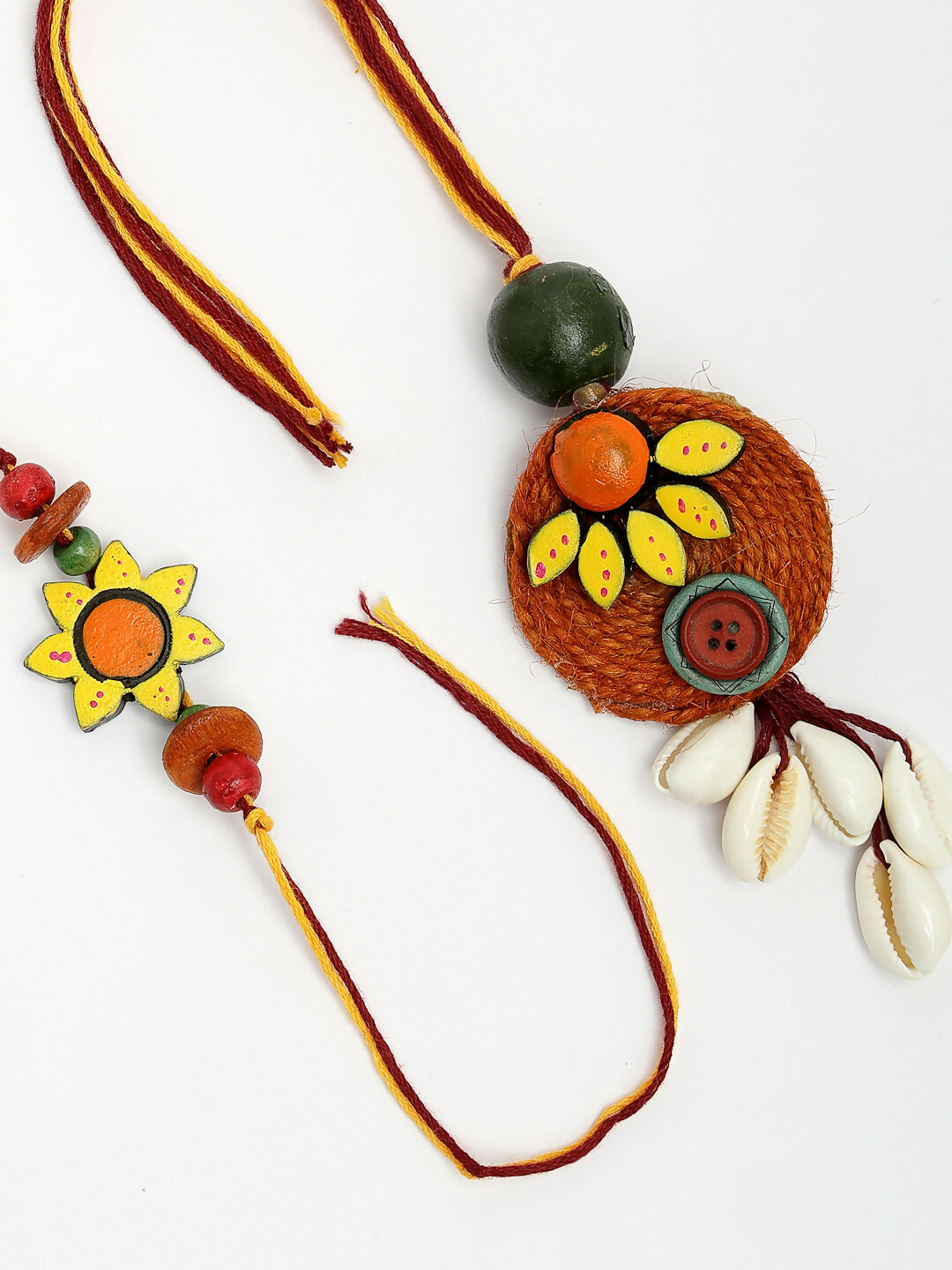 NVR Women & Men Set of 2 Multicolor Sea Shell Handcrafted Bhaiya Bhabhi Rakhi With Roli Chawal | Swadesiicart
