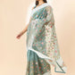 Blue Organza Floral Embroidered Saree with Unstitched Blouse Piece - Roozal