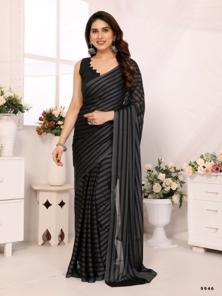 Designer Partywear Black & Grey Georgette Fancy Saree - Satrangi | Swadesiicart